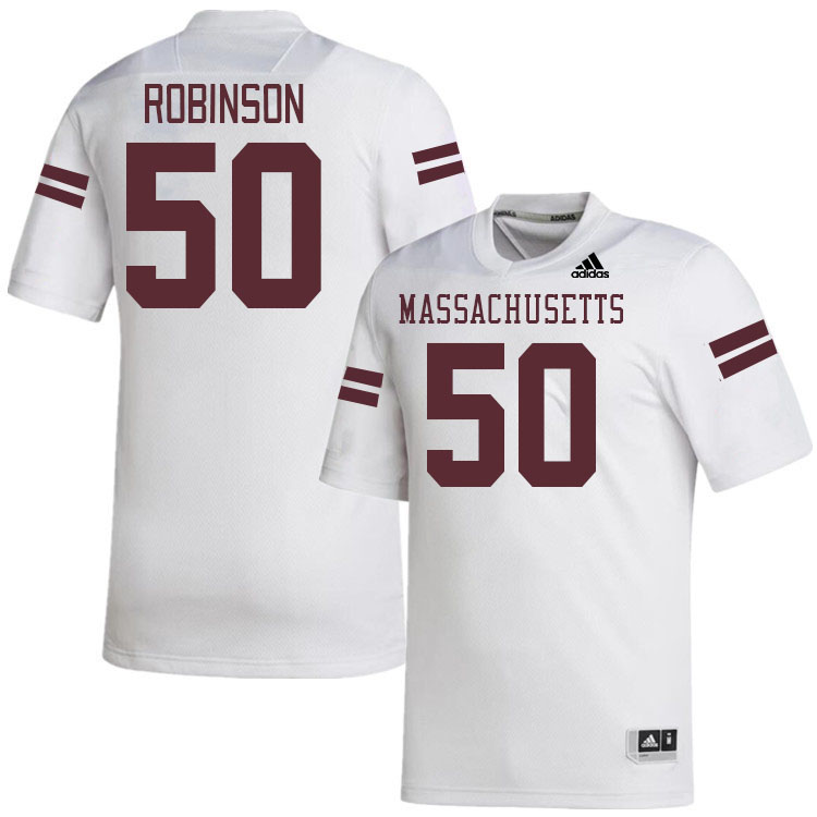 Massachusetts Minutemen #50 Aquan Robinson College Football Jerseys Stitched-White